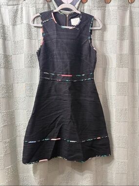 kate spade Black Sleeveless A-Line Dress with Floral Trim Accents